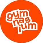 Gymnasium official logo: stacked cream lettering on orange